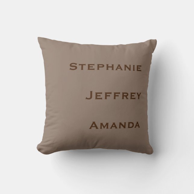 Three Names Tan and Brown Square  Throw Pillow (Front)