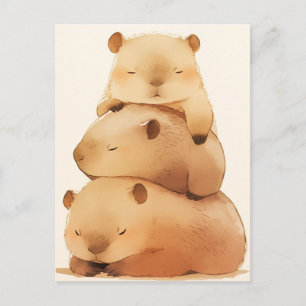 Three Napping Capybara Stack Minimalist Animal Postcard