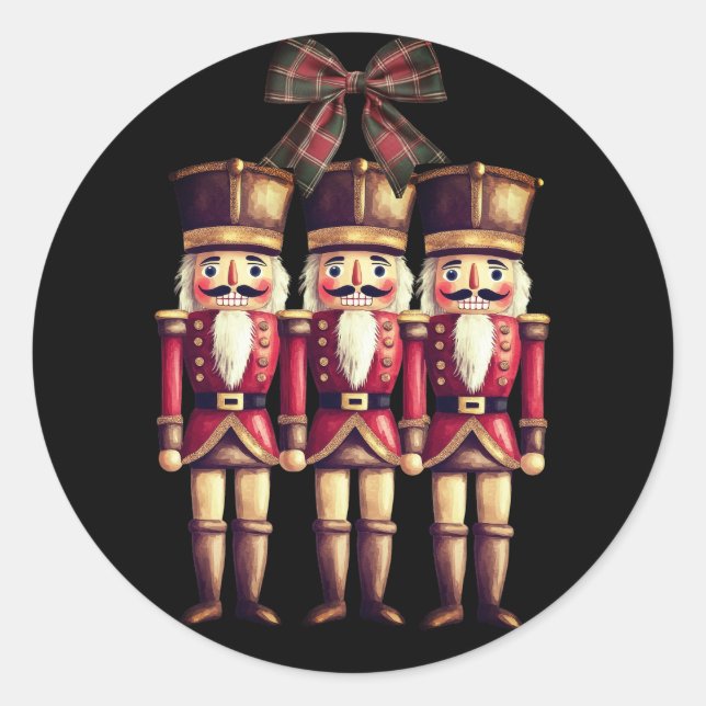 Three Nutcrackers Red Classic Round Stic Classic Round Sticker (Front)