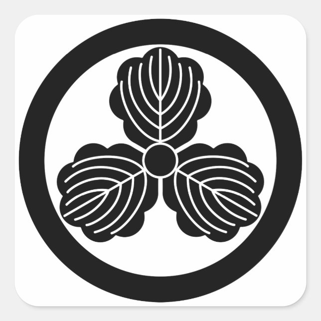 Three oak leaves(1) in circle square sticker (Front)