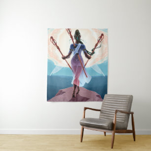 Three of Wands Tarot Fantasy Art Tapestry