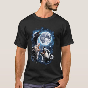 Three Opossum Raccoon Skunk Moon Howling Funny Ani T-Shirt
