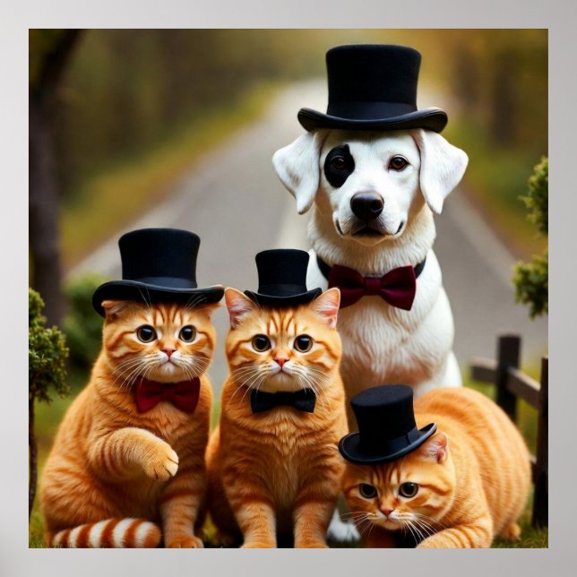 Three Orange Cats and a Dog on the Road Studio --- Poster (Front)