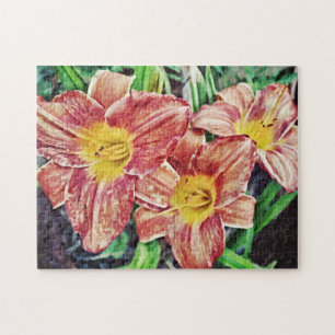 Three Orange Lily Flowers Art Puzzle