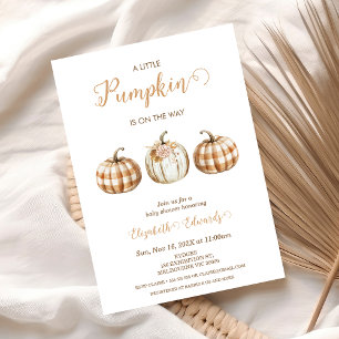 Three Orange Plaid Little Pumpkin Baby Shower  Invitation