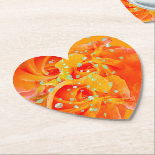 Three Orange Roses Heart Paper Coaster