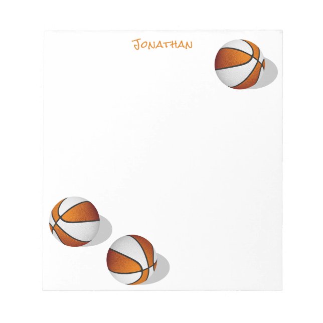 three orange white basketballs custom name notepad (Front)