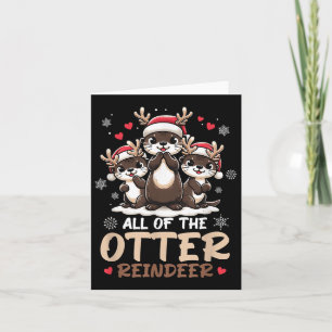 Three Otter Reindeer Santa Hat Deer Merry Christma Card