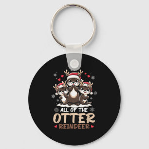 Three Otter Reindeer Santa Hat Deer Merry Christma Keychain