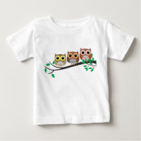 Three Owls on a Tree Branch cute drawing