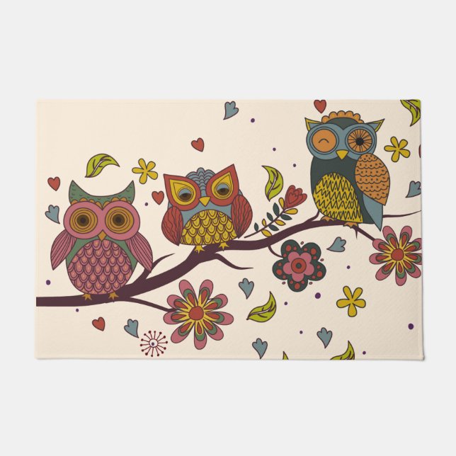 Three owls on branch doormat (Front)