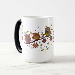 Three owls on branch magic mug