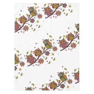 Three owls on branch tablecloth