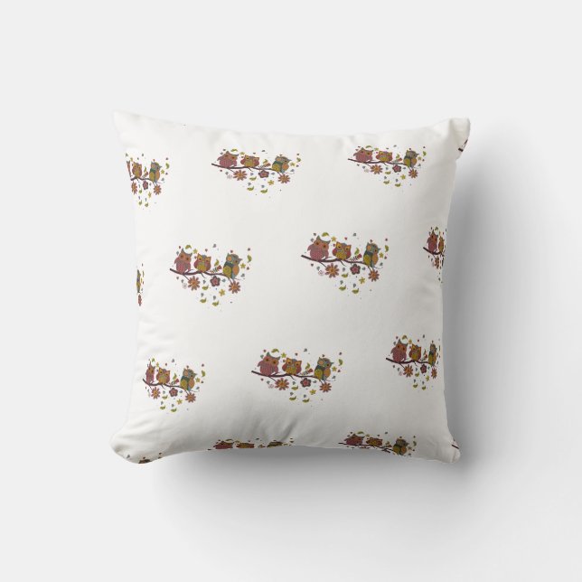 Three owls on branch throw pillow (Front)