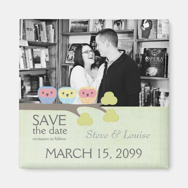 Three Owls Wedding Save the Date Photo Magnet (Front)