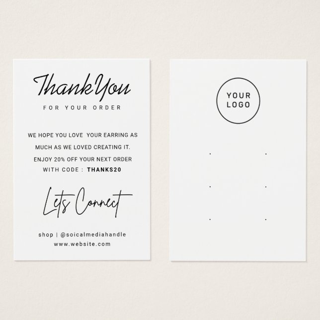 Three Pair Earring Cards, Personalized Jewellery C (Front & Back)