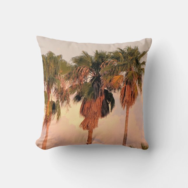Three Palm Trees Sunset Pillow (Front)