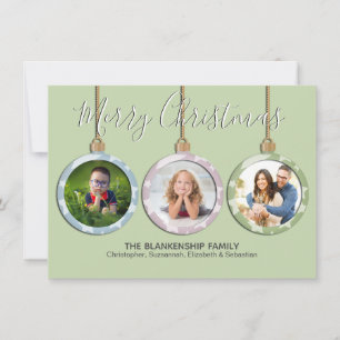 Three Pastel Ornament Custom Photo Christmas Holiday Card