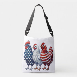 Three Patriotic Chickens (red, white and blue) Crossbody Bag