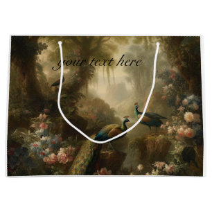 three peacocks in English garden, customizable  Large Gift Bag