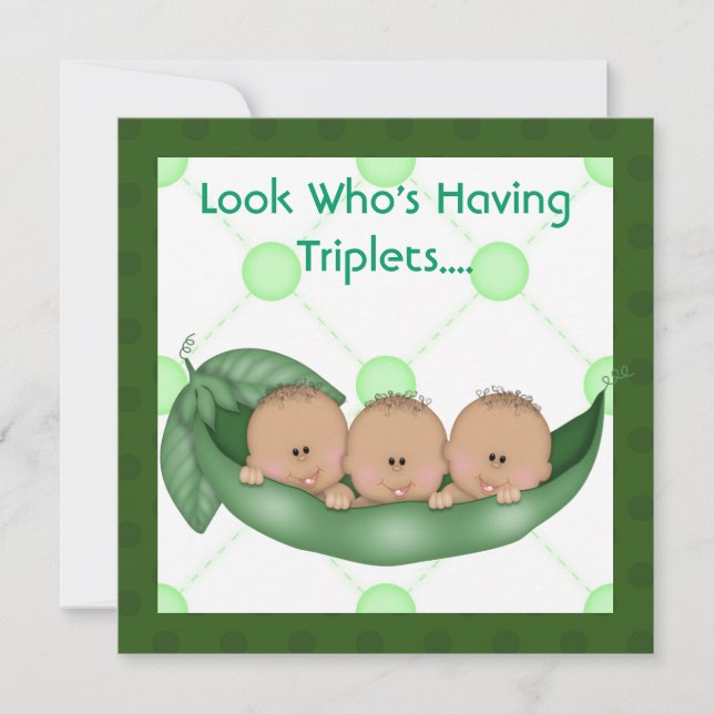 THREE PEAS IN A POD BABY SHOWER TRIPLET INVITES (Front)