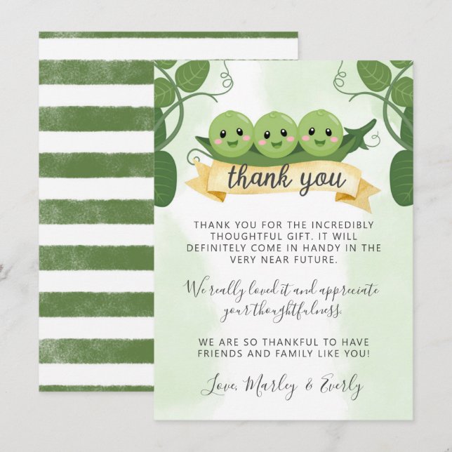 Three Peas In a Pod Thank You Card Note Triplets (Front/Back)