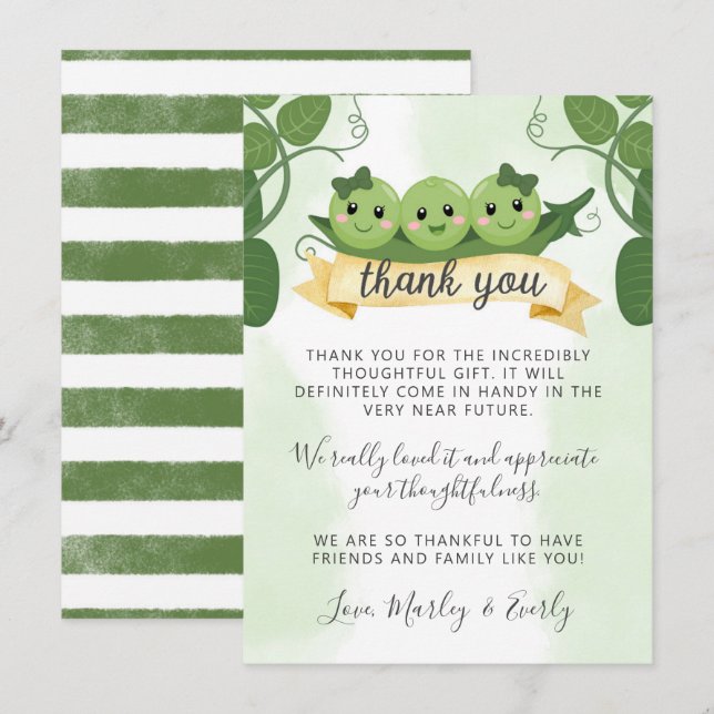 Three Peas In a Pod Thank You Card Note Triplets (Front/Back)