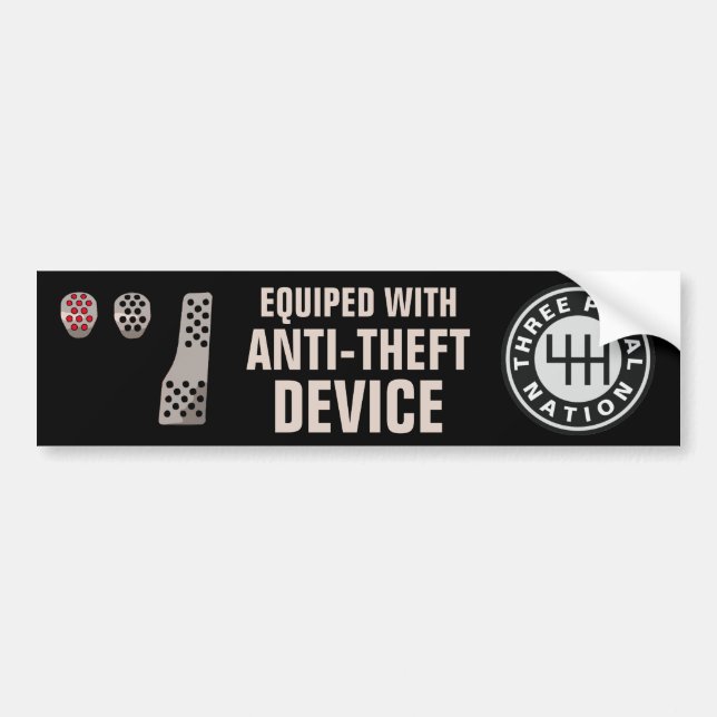 THREE PEDAL NATION BUMPER STICKER (Front)