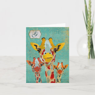 Three Peeking Giraffe Monogram Notecard