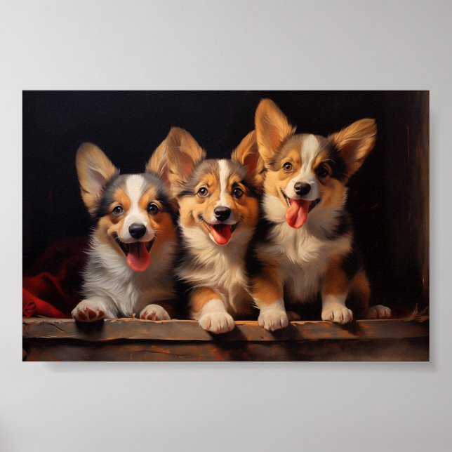 Three Pembroke Welsh Corgis Poster (Front)
