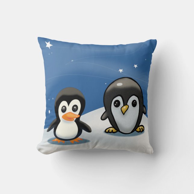 Three Penguins Throw Pillow (Front)