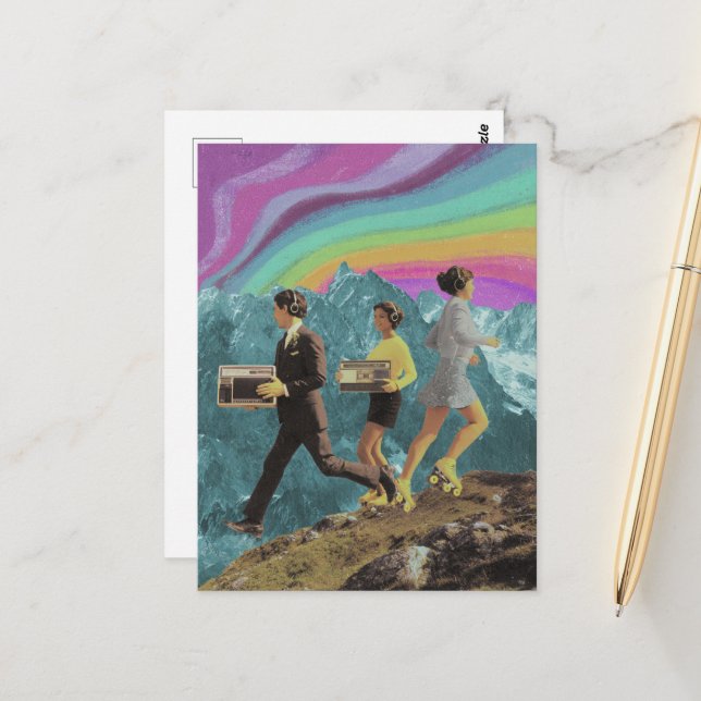 Three People on the Mountain Surreal Radios Skates Postcard (Front/Back In Situ)