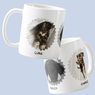 Three Pet Wavy Edged Photo Collage Name Coffee Mug