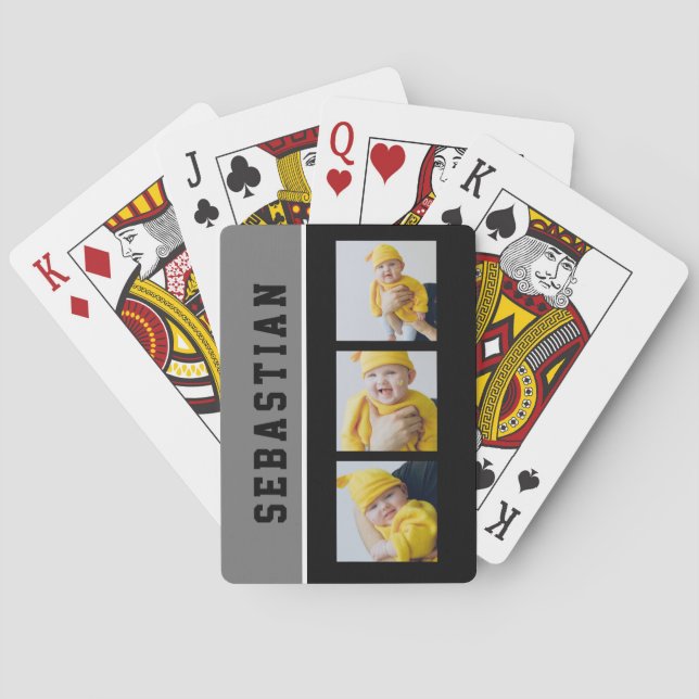 Three Photo And Text Personalized Custom Playing Cards (Back)