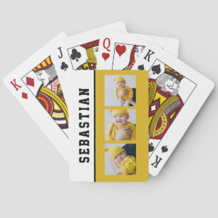 Three Photo And Text Personalized Custom Playing Cards
