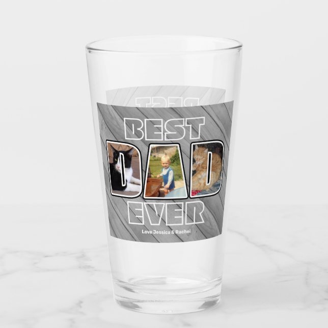 Three Photo Best Dad Ever Custom Name Glass (Front)