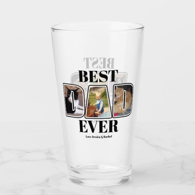 Three Photo Best Dad Ever Custom Name Glass (Front)