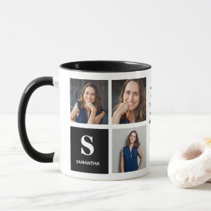 Three Photo Black Monogram Mug