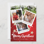 Three Photo Caption Collage Merry Christmas Holiday Card<br><div class="desc">This festive and modern Christmas holiday card features three photos in a unique layered photo collage with "merry christmas" in brush script, your family name and year in sans serif font, and captions for all three photos in handwritten typography. This card is also available for instant download to share with...</div>