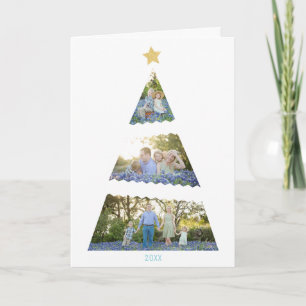 Three Photo Christmas Tree Modern Holiday Greeting Card
