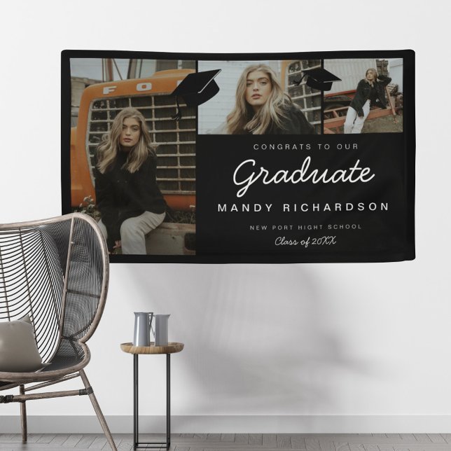 Three Photo Collage Congrats to the Graduate Black Banner (Creator Uploaded)