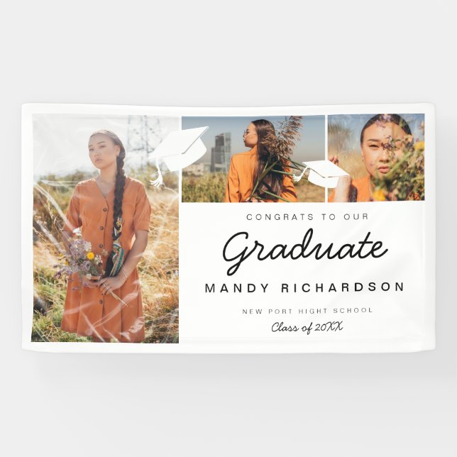 Three Photo Collage Congrats to the Graduate White Banner (Horizontal)