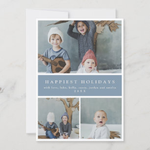 Three Photo Collage Custom Colours/Text Holiday Card