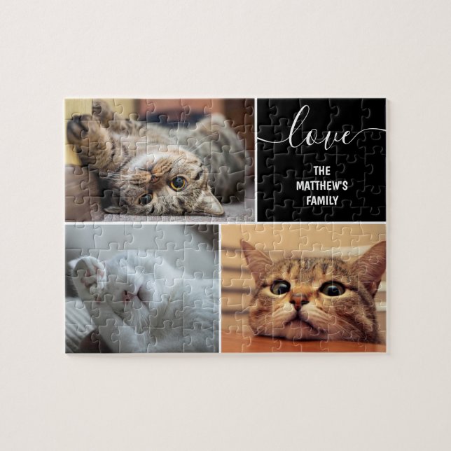 Three photo collage cute cats personalized jigsaw  puzzle (Horizontal)