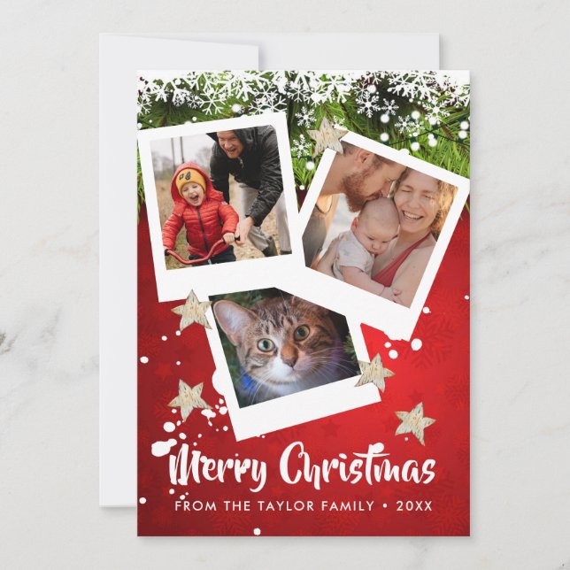 Three Photo Collage Merry Christmas Card (Front)