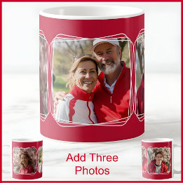 Three Photo Collage Modern Red C81 & White Mother Coffee Mug