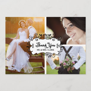 Three Photo Collage Rustic Wedding Thank You Card