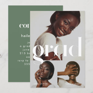 Three Photo Collage Sage Graduation Party Invitation