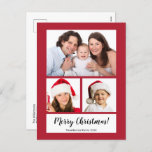 Three Photo Collage Script DIY Christmas Red Holiday Postcard<br><div class="desc">Send holiday greetings with this Christmas card featuring a three photo collage on a red background. Below the photos are placeholders saying Merry Christmas, a name and a year. Customize the 3 photos by uploading your own photos of your family, friends, or pets. Personalize the script text with your own...</div>