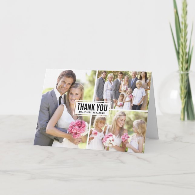 Three Photo Collage Wedding Thank You Card (Front)